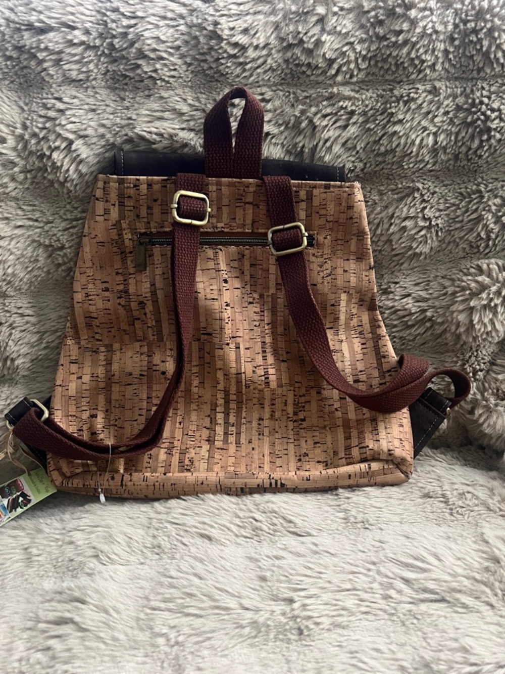 Cork-Pattern Backpack with Dark Brown Flap by Bozie’s bags handmade - Picture 2 of 9